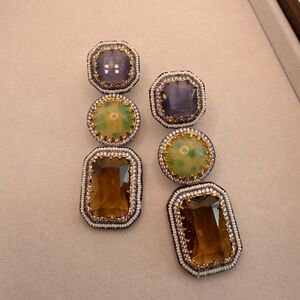 Sabyasachi Inspired Multi-Stone Drop Earrings in Purple, Green and Amber